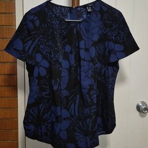 Lands’ End Blue/Black Floral Blouse